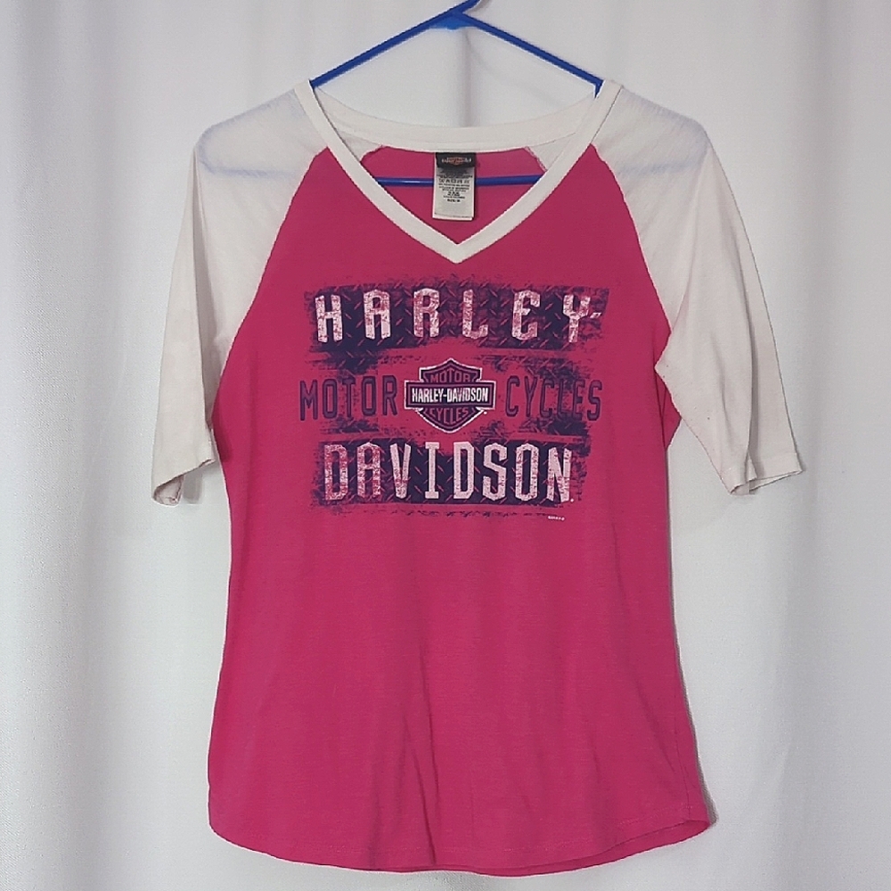 Harley Davidson Hunters Moon Pink White Raglan Owl Graphic Tee Medium 2018